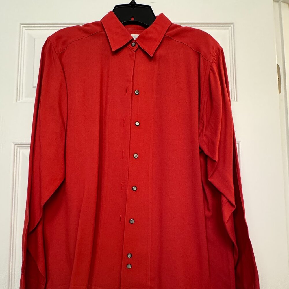 Lands End long-sleeved rayon tailored blouse - red - W 10 regular